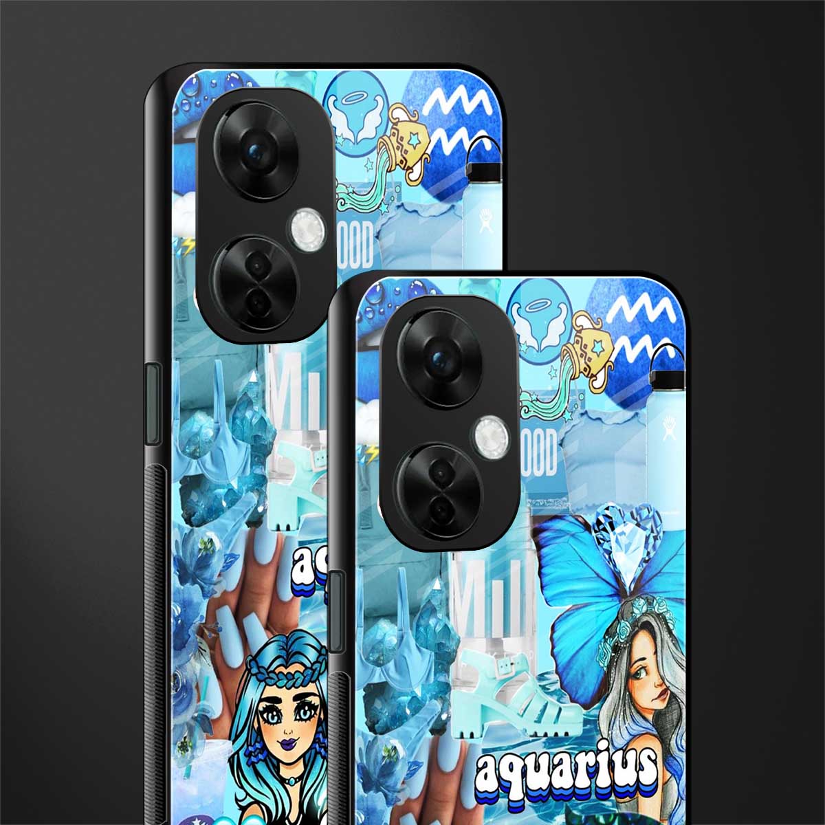 aquarius aesthetic collage back phone cover | glass case for oneplus nord ce 3 lite
