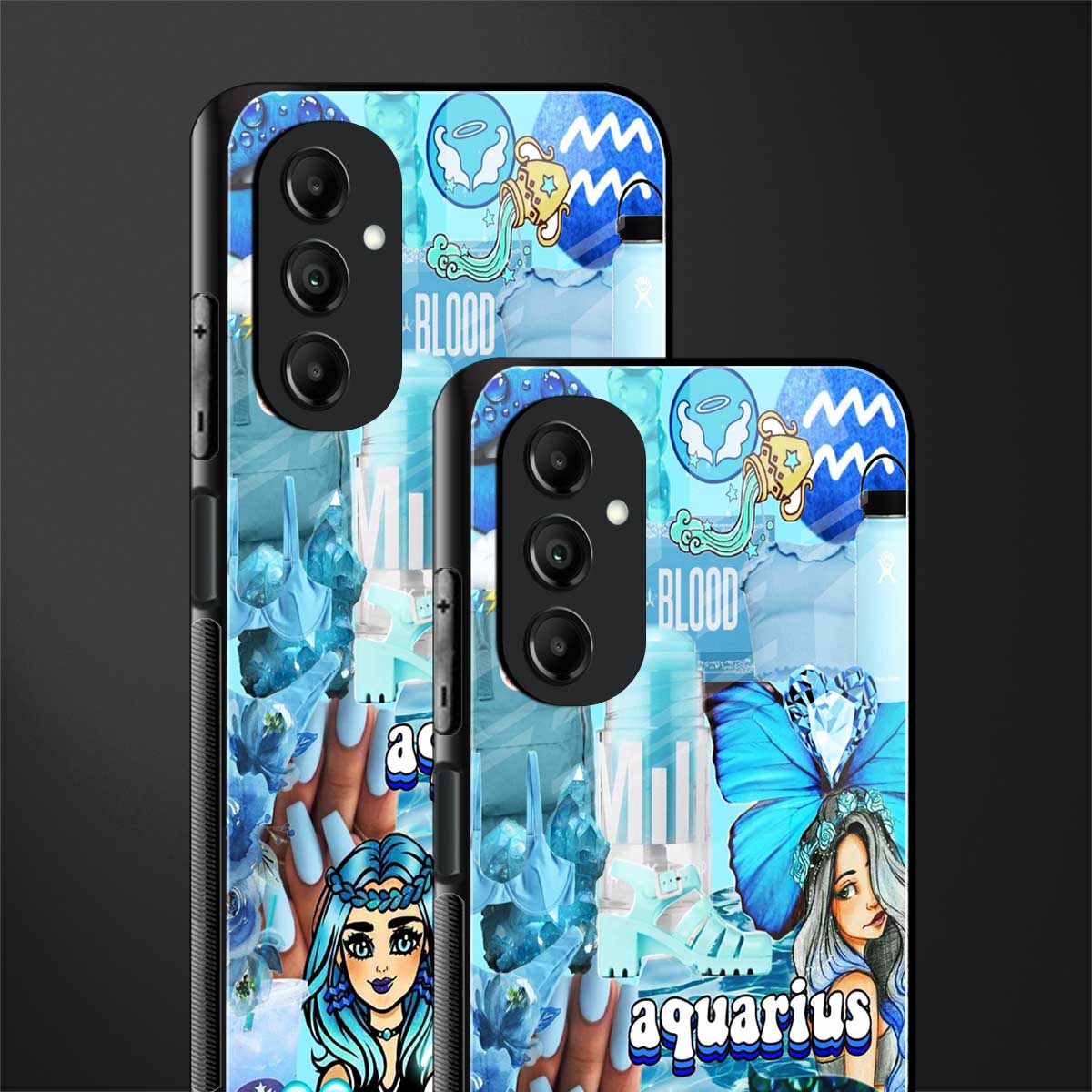aquarius aesthetic collage back phone cover | glass case for samsung galaxy a14 5g