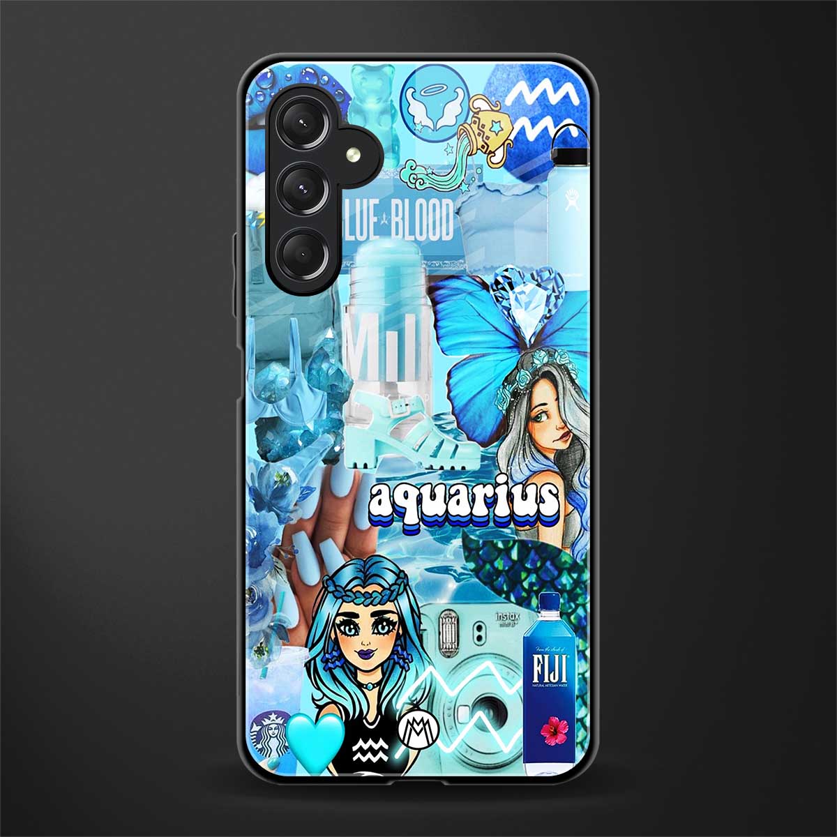 aquarius aesthetic collage back phone cover | glass case for samsun galaxy a24 4g