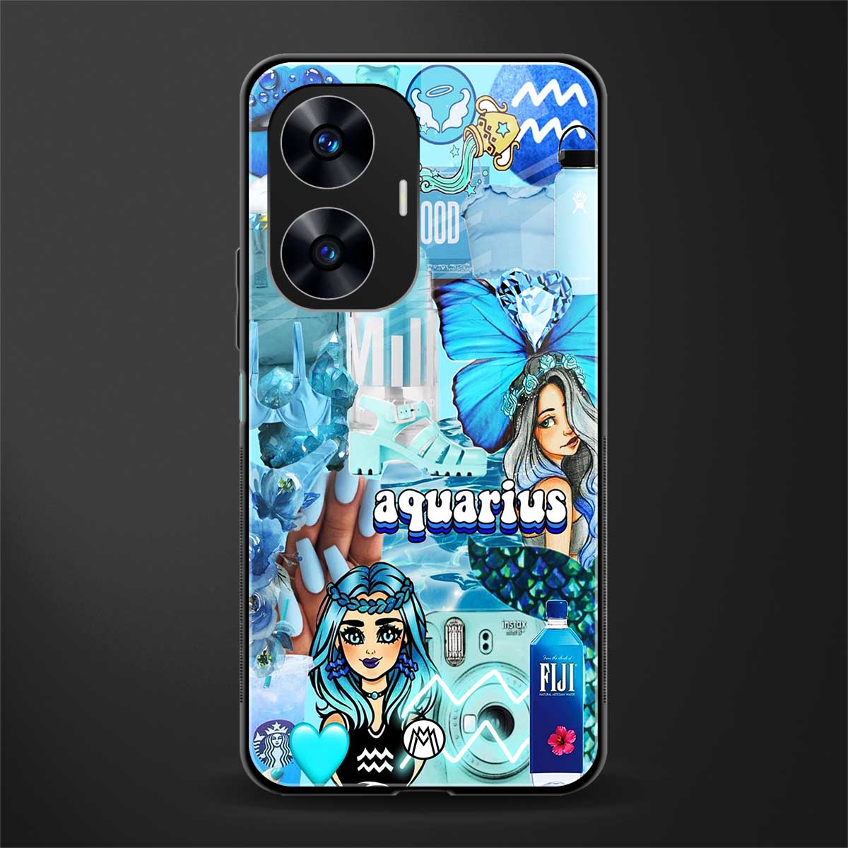 aquarius aesthetic collage back phone cover | glass case for realme c55