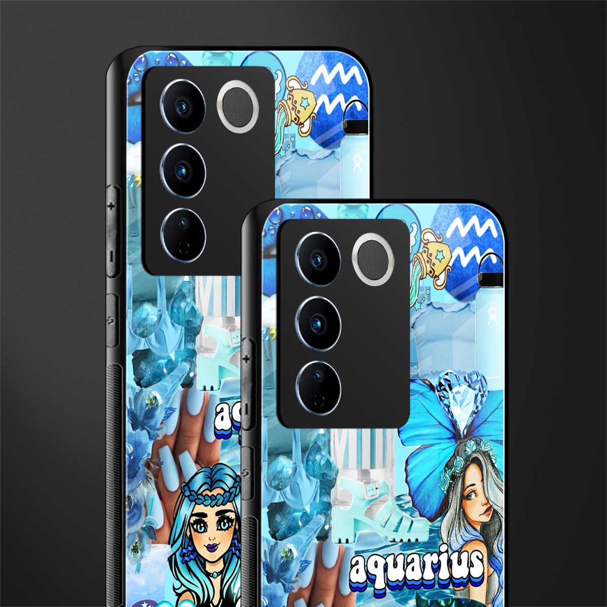 aquarius aesthetic collage back phone cover | glass case for vivo v27 pro 5g