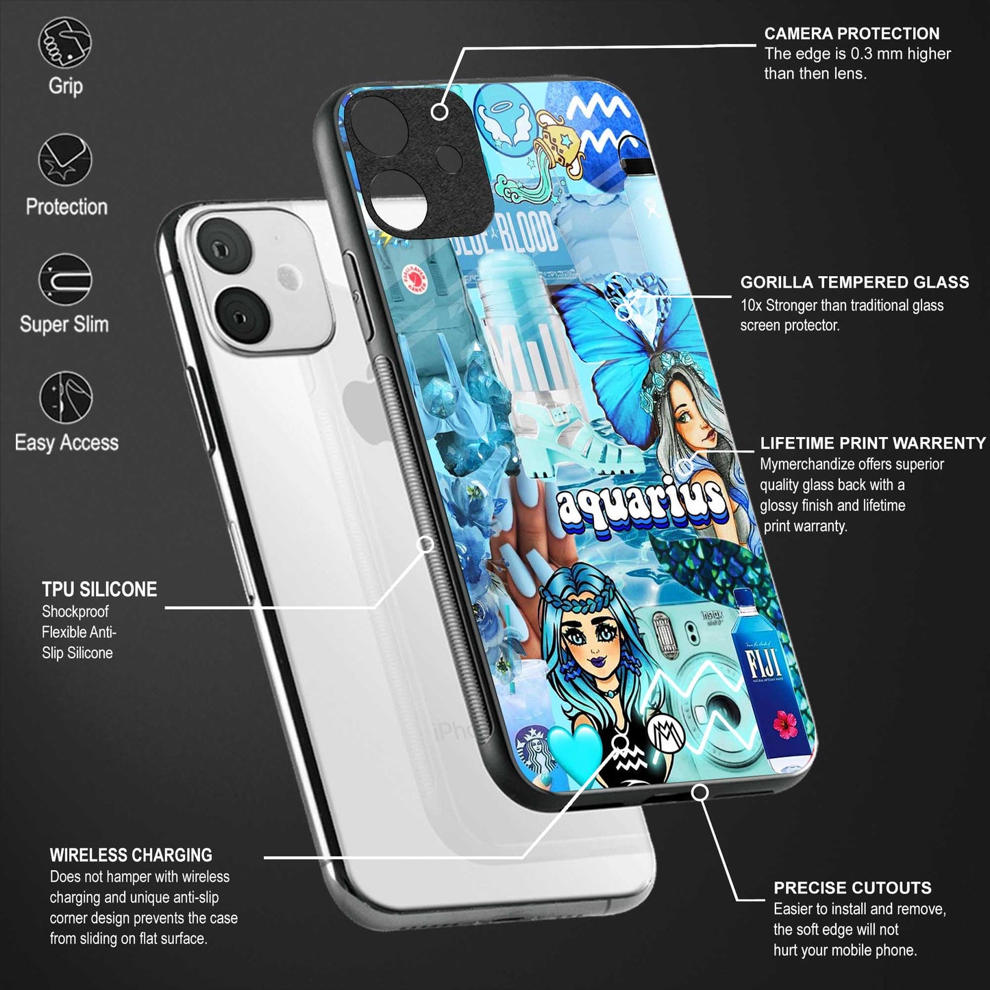 aquarius aesthetic collage back phone cover | glass case for oneplus nord ce 2 lite 5g
