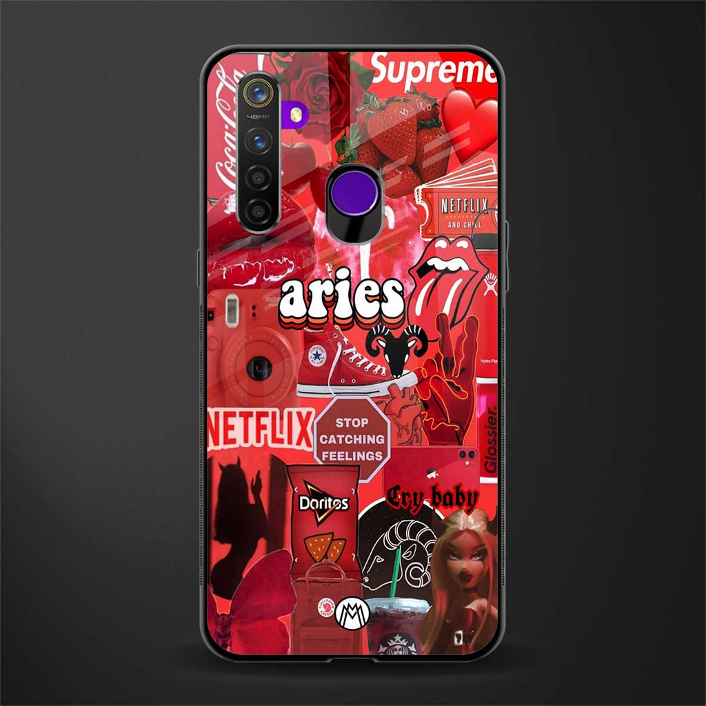 aries aesthetic collage glass case for realme 5i image