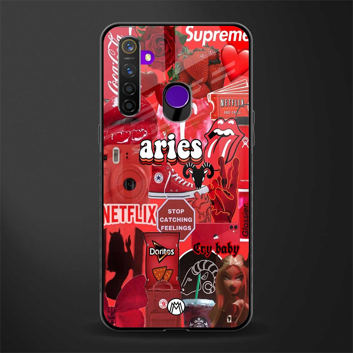 aries aesthetic collage glass case for realme 5i image