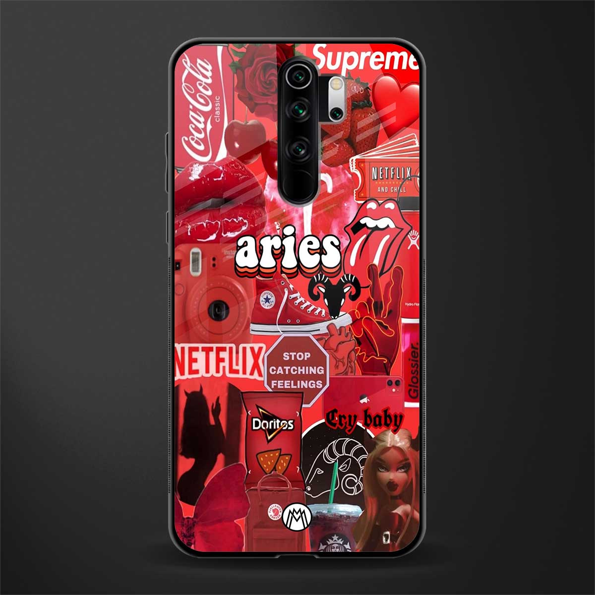 aries aesthetic collage glass case for redmi note 8 pro image