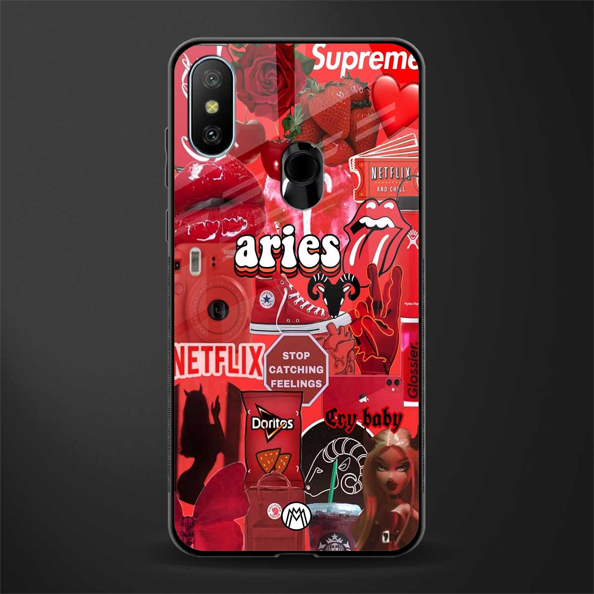 aries aesthetic collage glass case for redmi 6 pro image