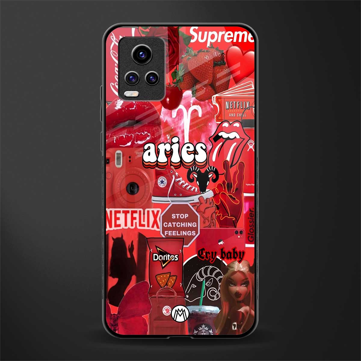 aries aesthetic collage back phone cover | glass case for vivo y73
