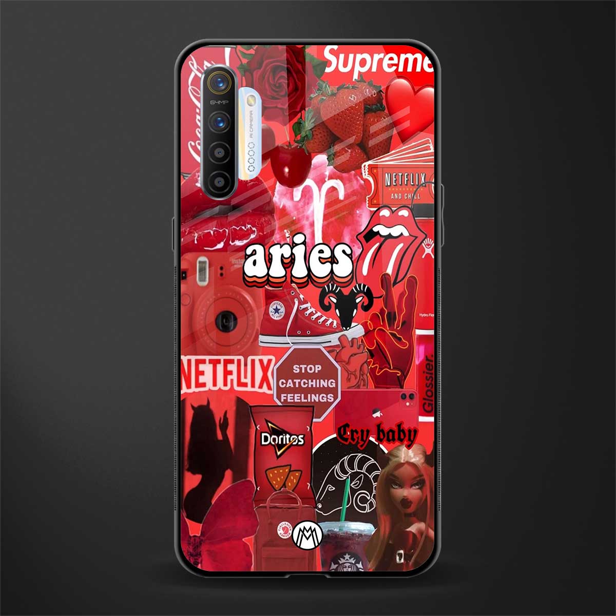 aries aesthetic collage glass case for realme x2 image