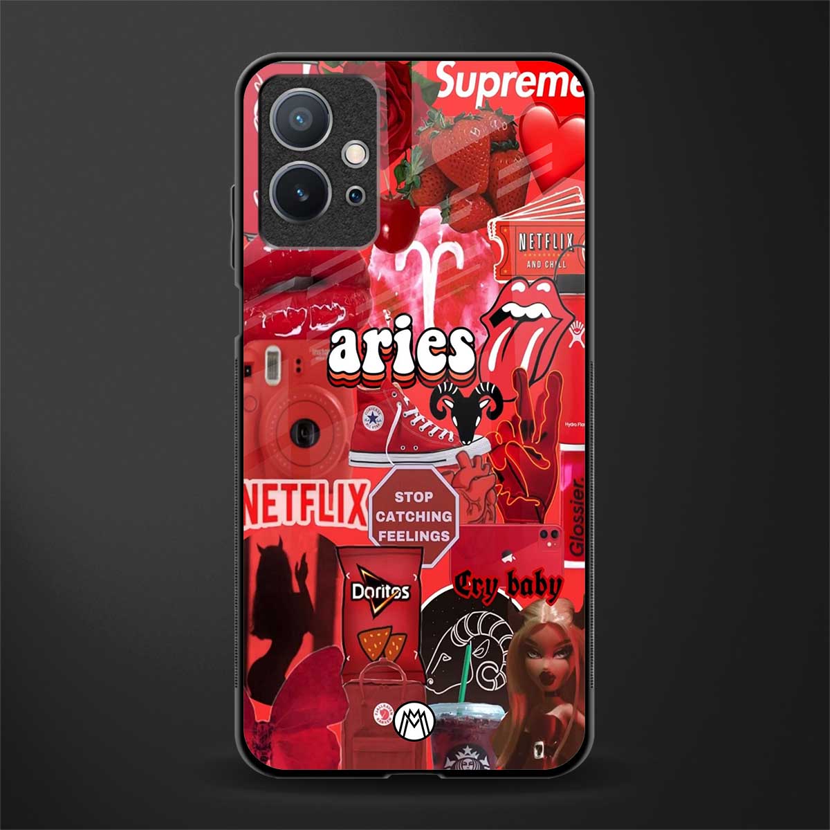 aries aesthetic collage glass case for vivo t1 5g image