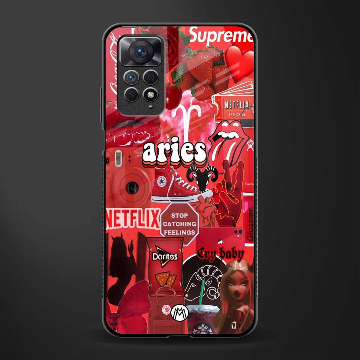 aries aesthetic collage glass case for redmi note 11 image