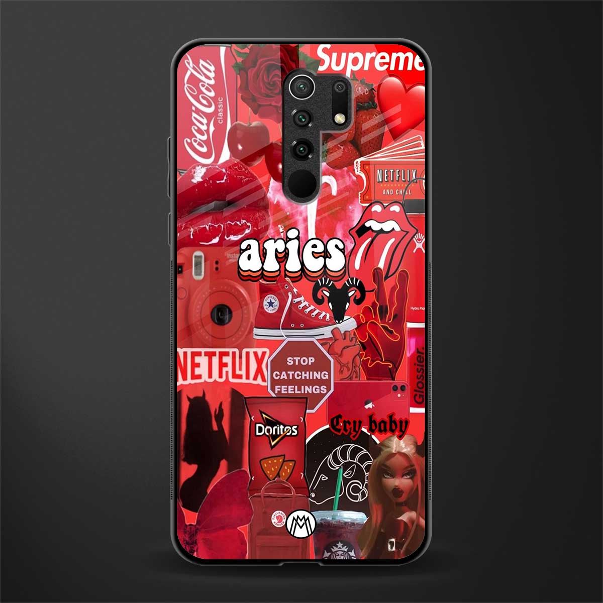 aries aesthetic collage glass case for redmi 9 prime image