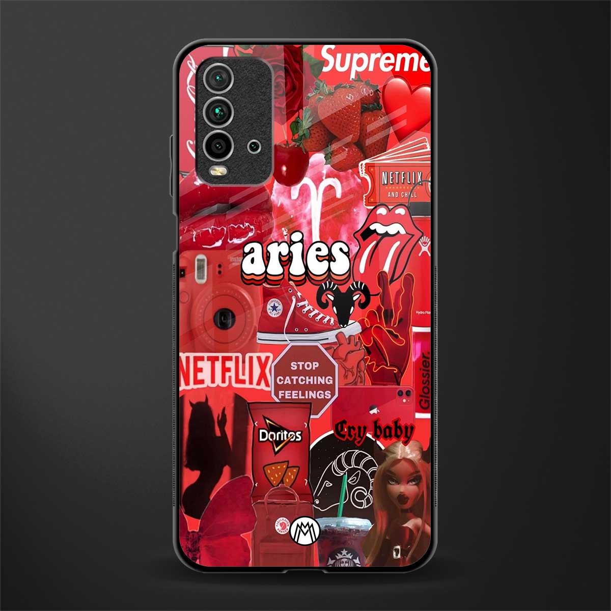 aries aesthetic collage glass case for redmi 9 power image