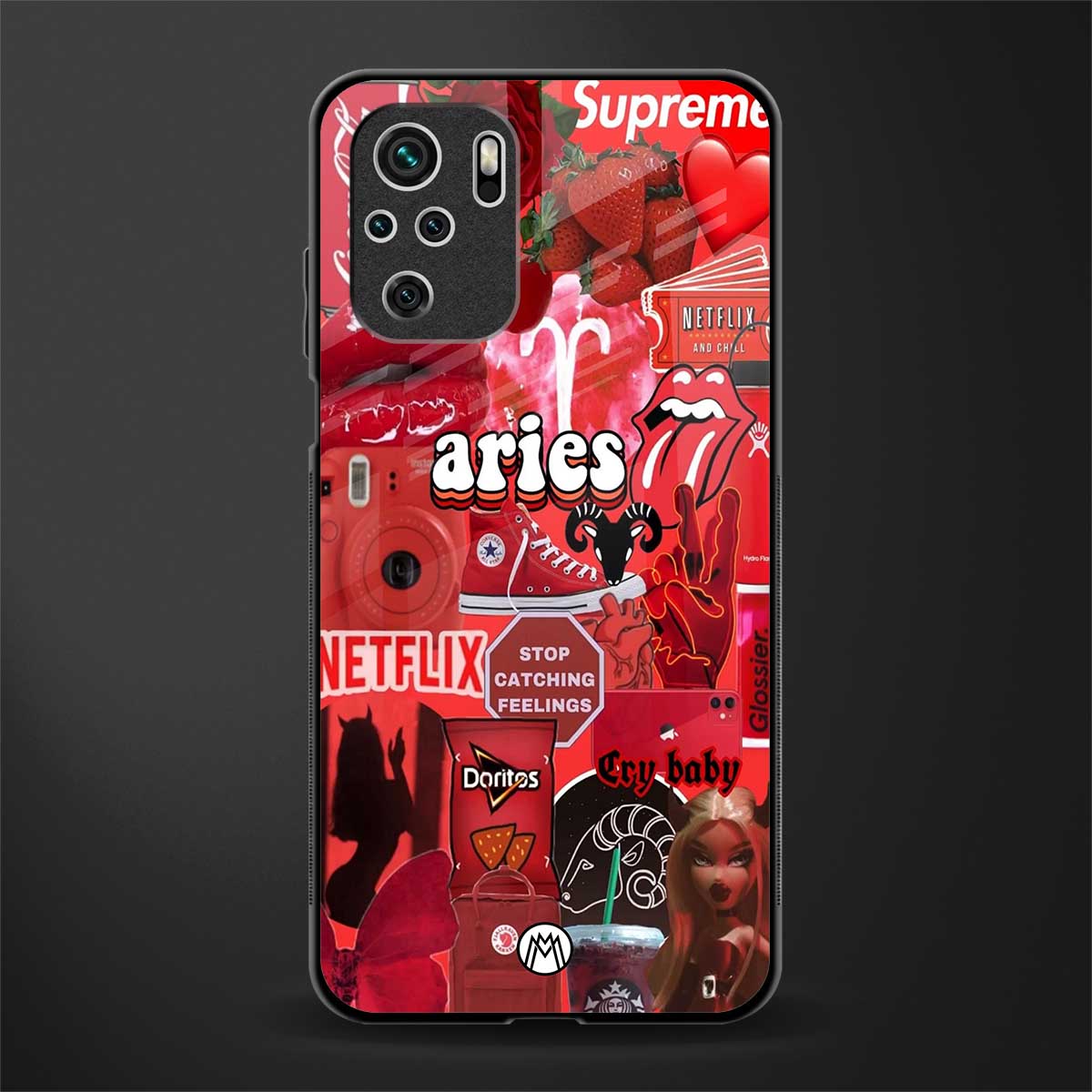 aries aesthetic collage glass case for redmi note 10s image
