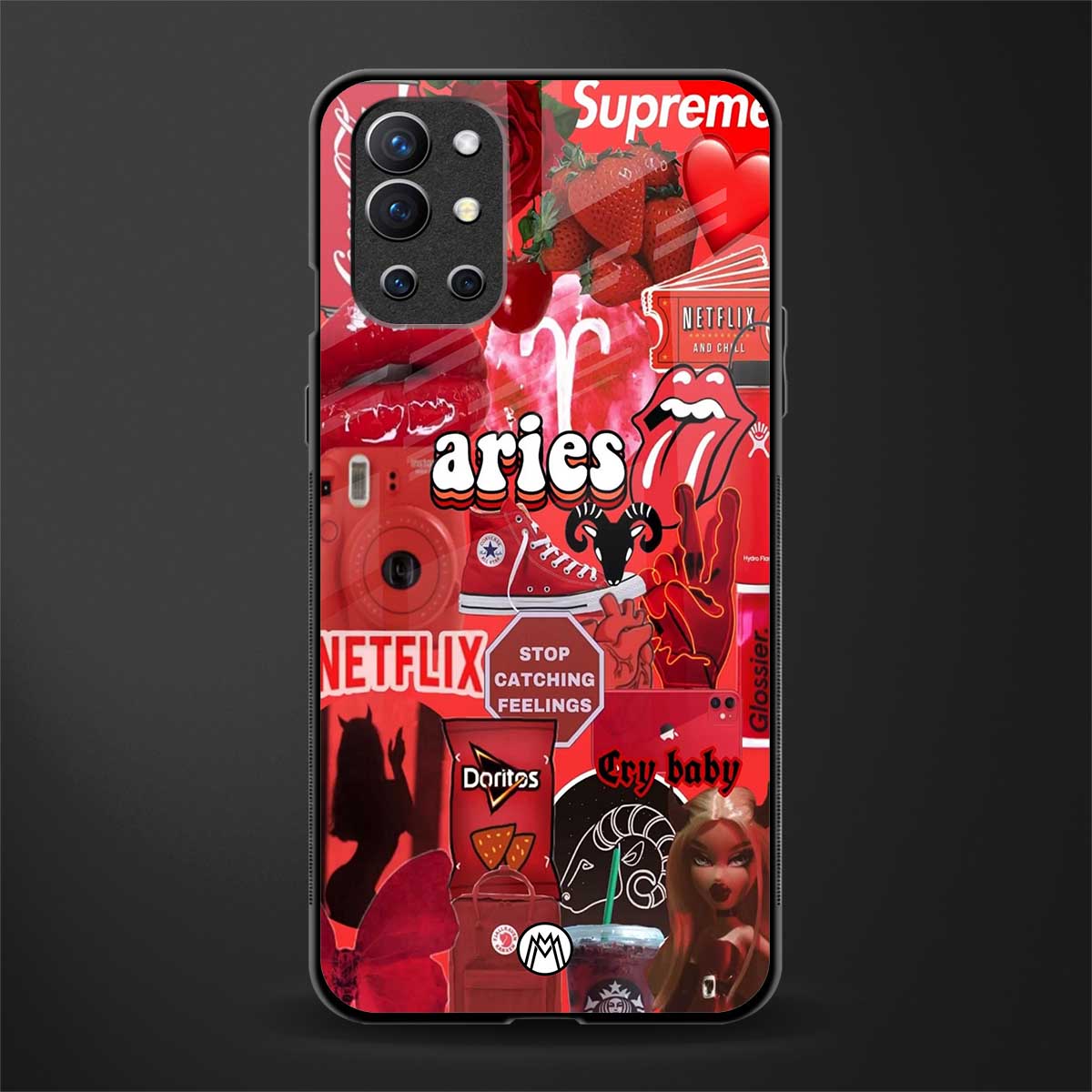 aries aesthetic collage glass case for oneplus 9r image