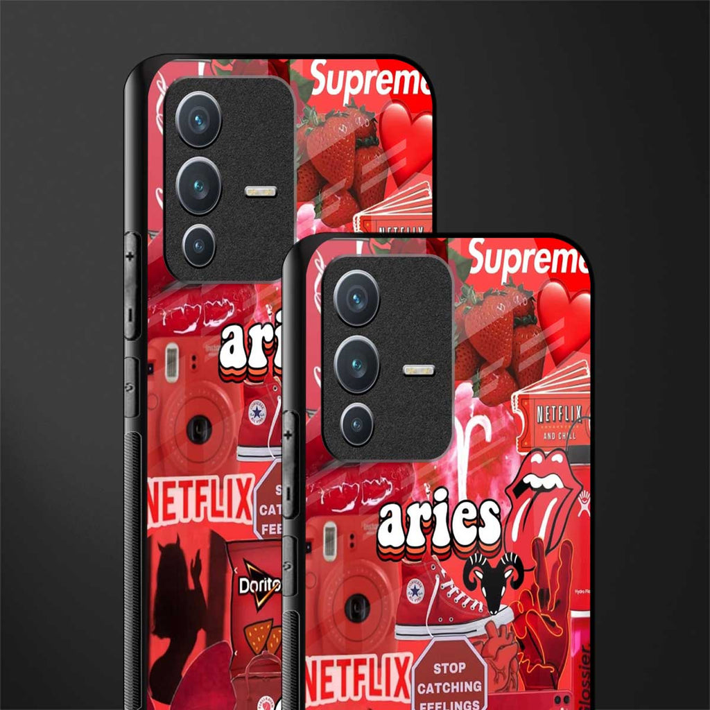aries aesthetic collage glass case for vivo v23 5g image-2