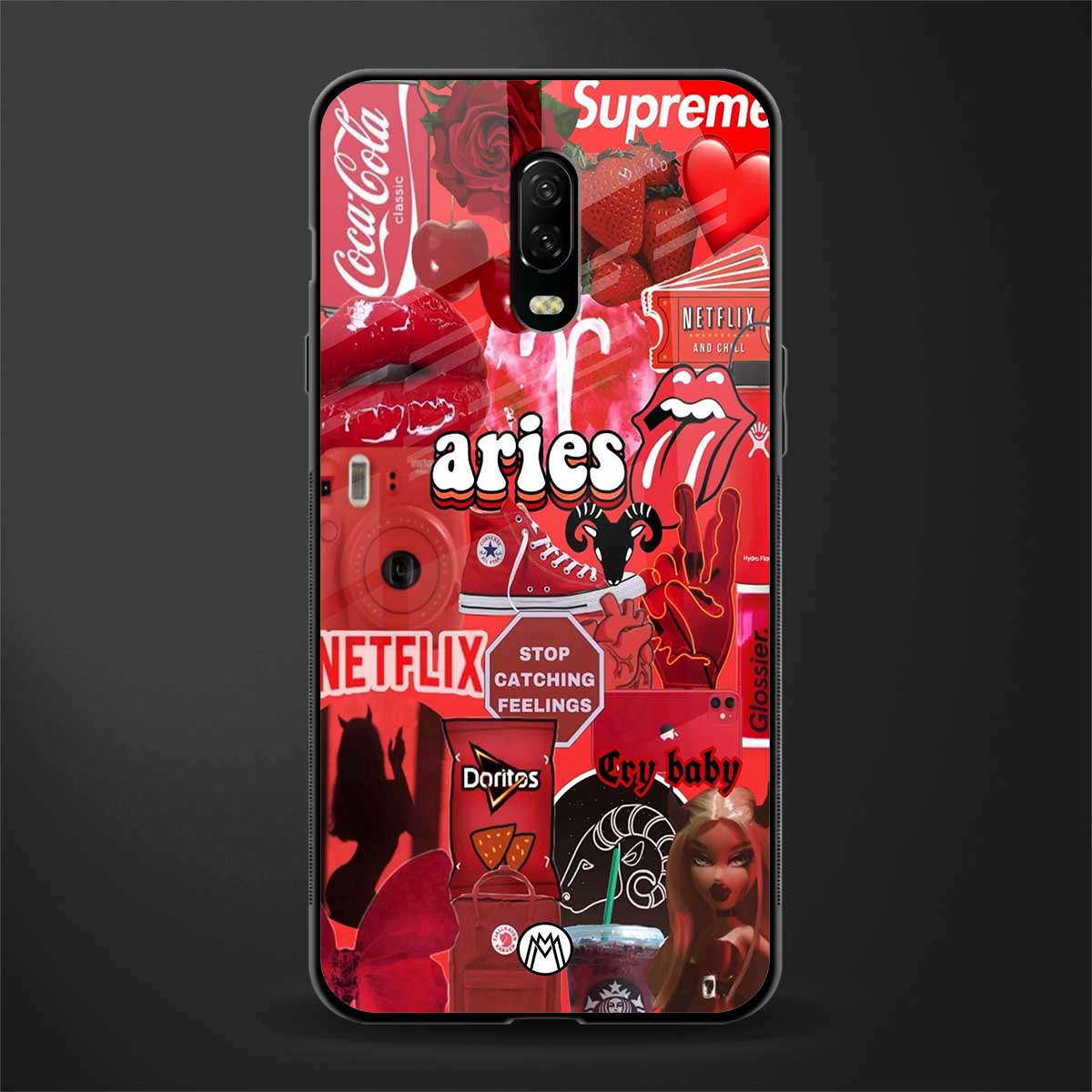 aries aesthetic collage glass case for oneplus 6t image