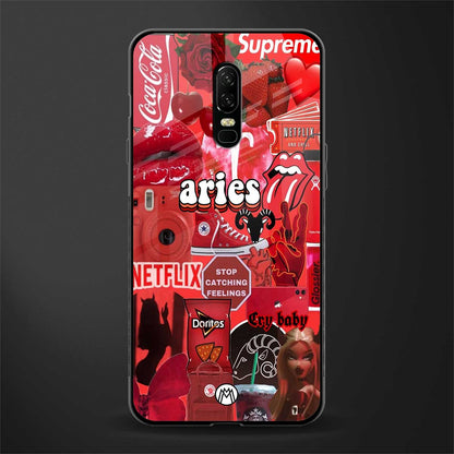 aries aesthetic collage glass case for oneplus 6 image