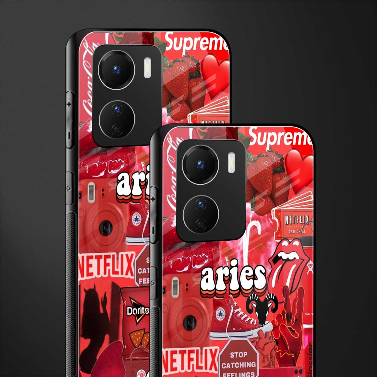 aries aesthetic collage back phone cover | glass case for vivo y16
