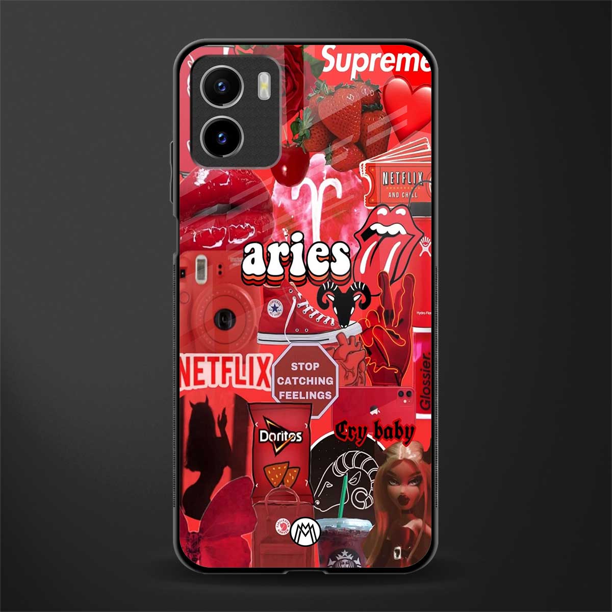 aries aesthetic collage back phone cover | glass case for vivo y72