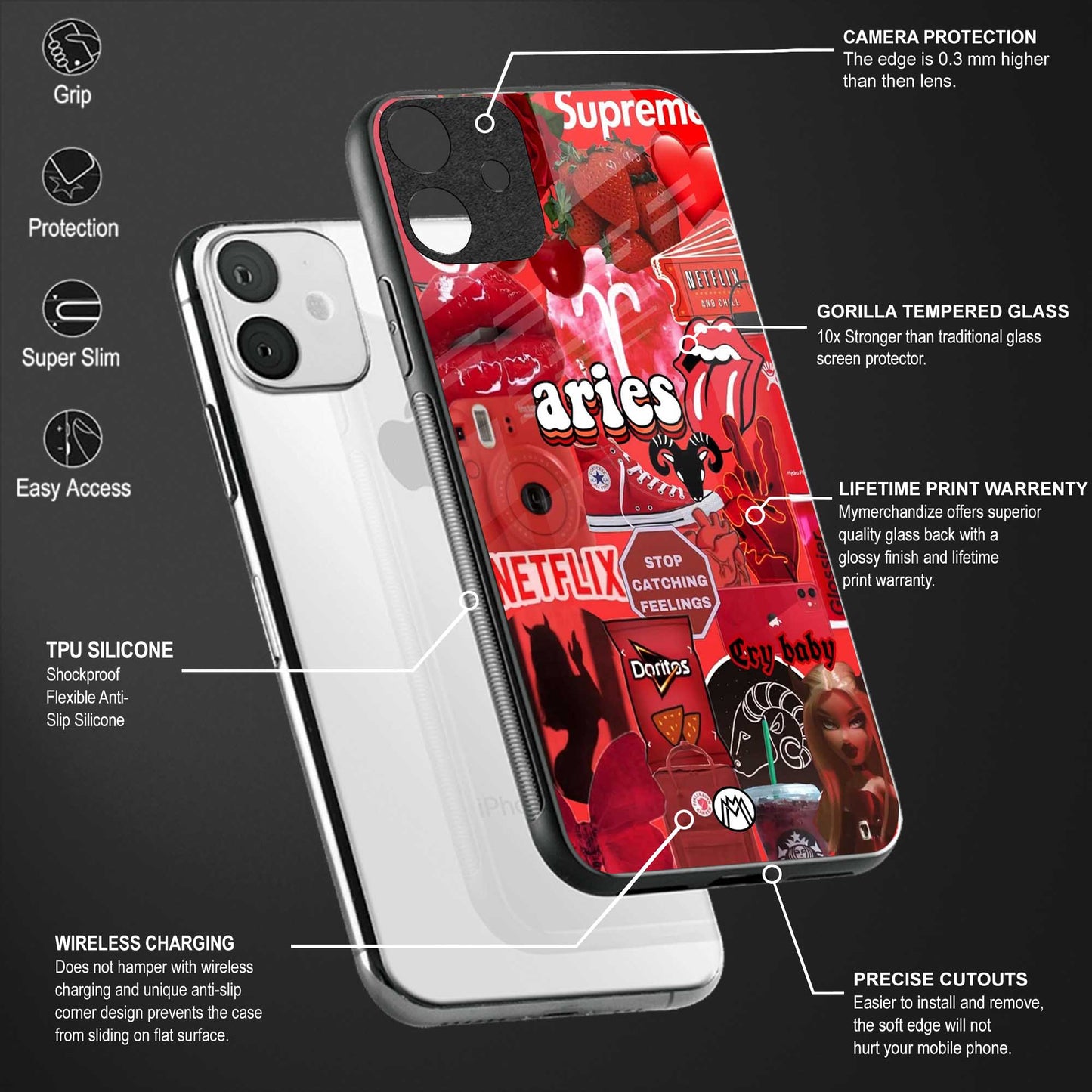 aries aesthetic collage back phone cover | glass case for xiaomi 12 pro