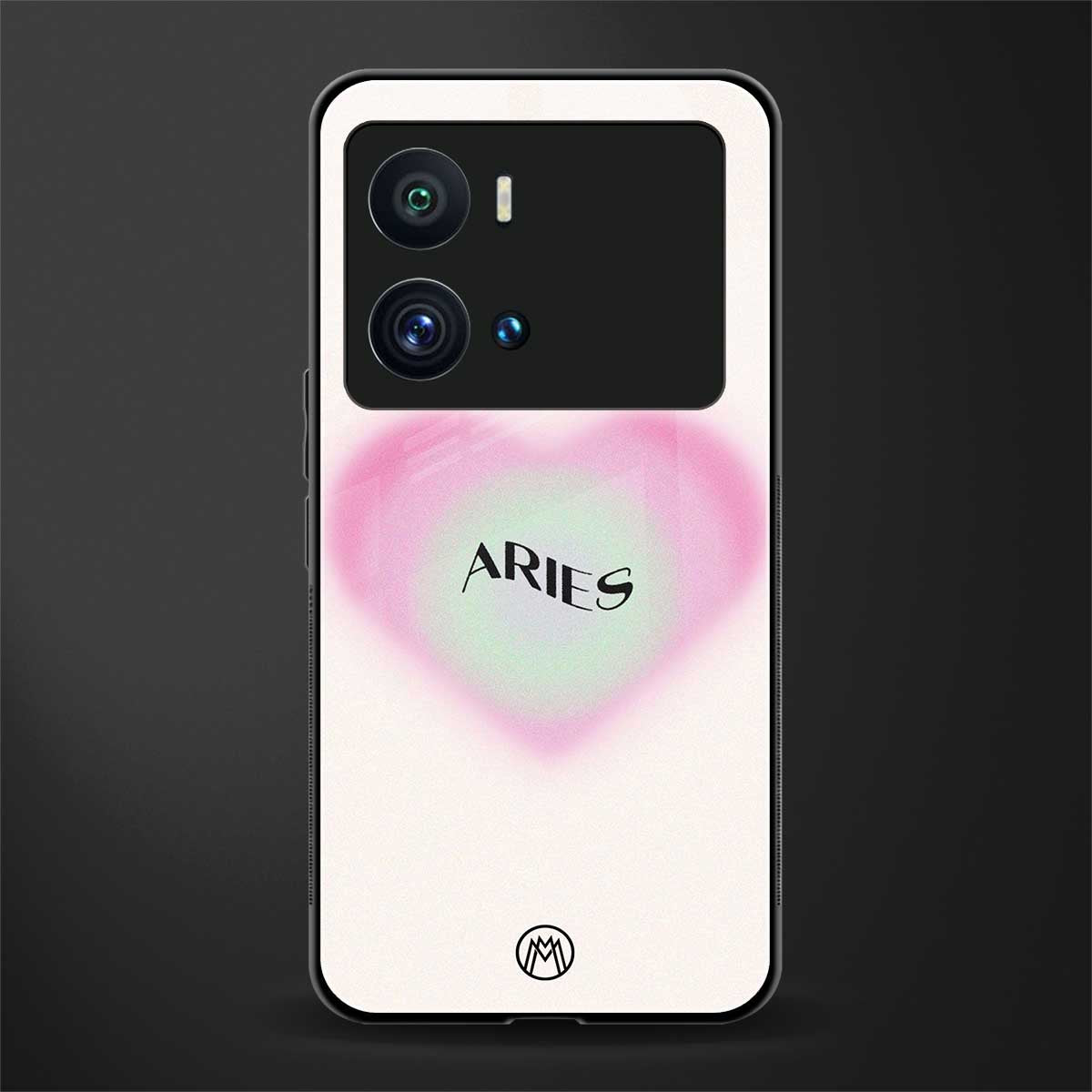 aries minimalistic back phone cover | glass case for iQOO 9 Pro