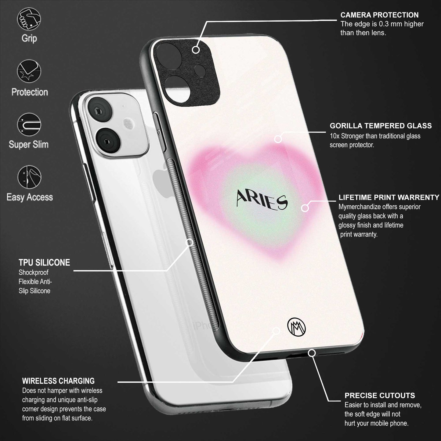 aries minimalistic back phone cover | glass case for vivo t1 44w 4g