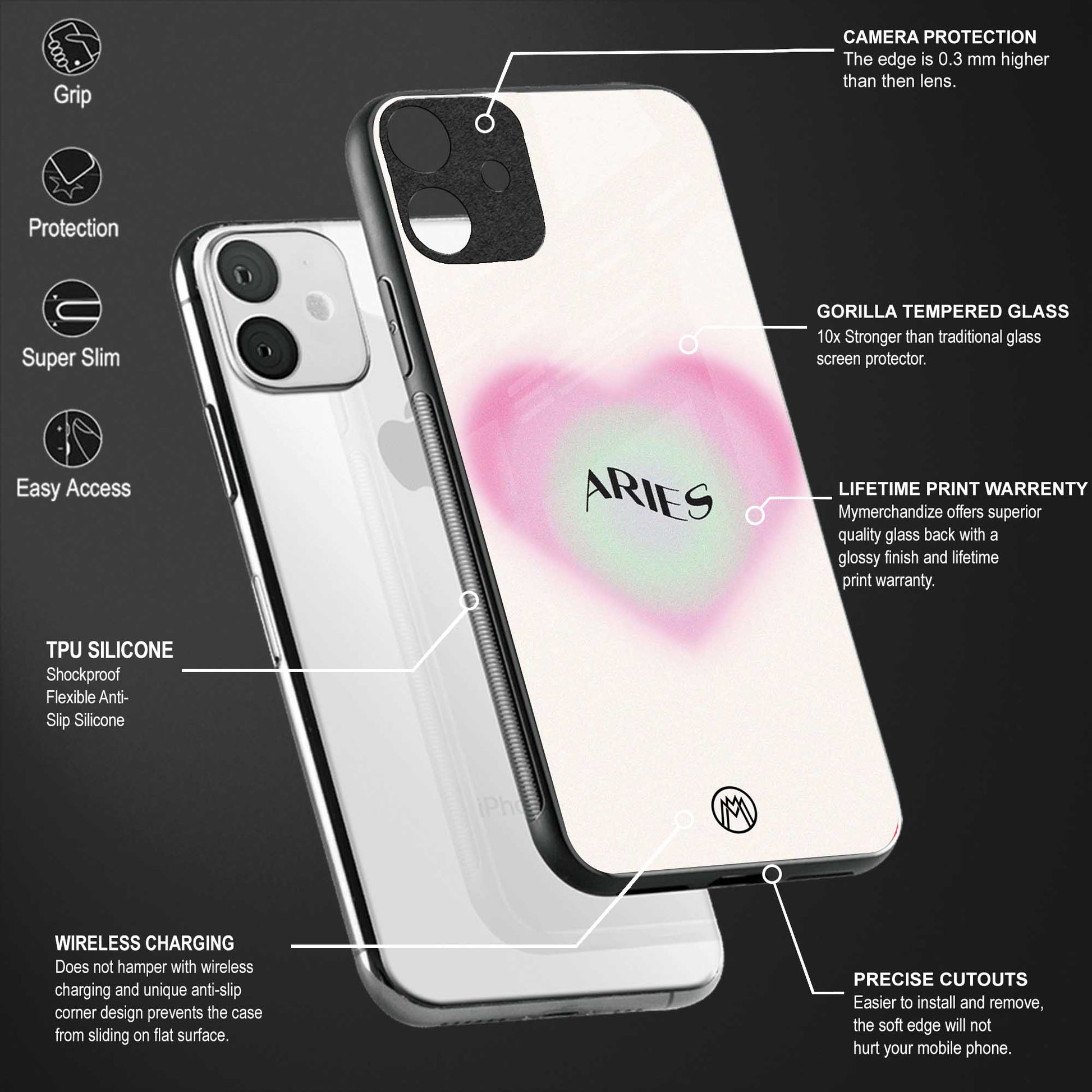aries minimalistic back phone cover | glass case for vivo t1 44w 4g