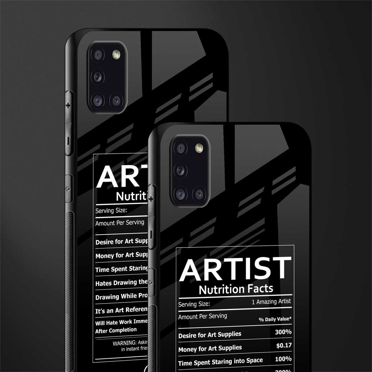 artist nutrition facts glass case for samsung galaxy a31 image-2