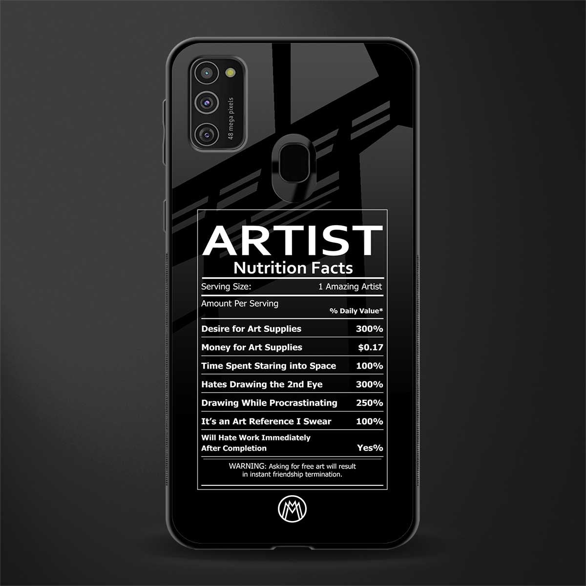 artist nutrition facts glass case for samsung galaxy m21 image