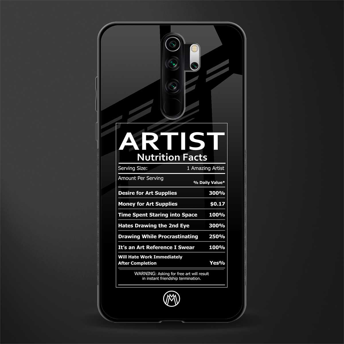 artist nutrition facts glass case for redmi note 8 pro image