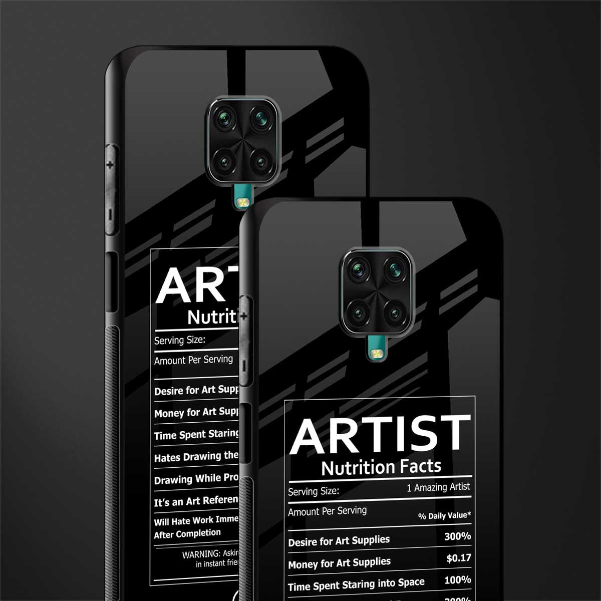artist nutrition facts glass case for redmi note 9 pro max image-2