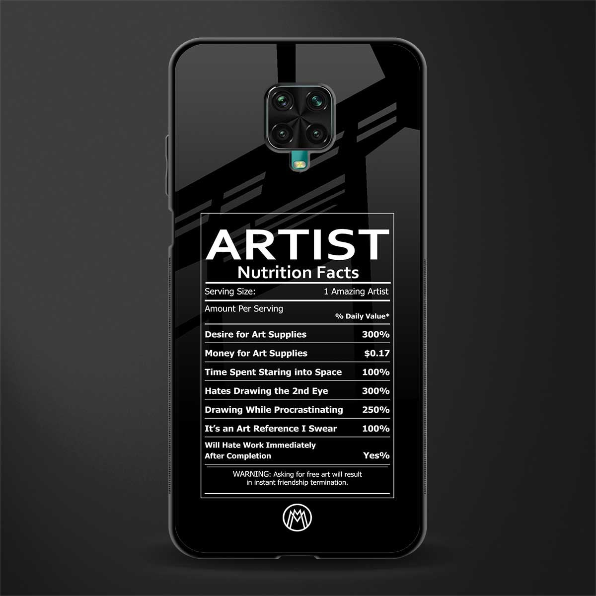 artist nutrition facts glass case for redmi note 9 pro max image