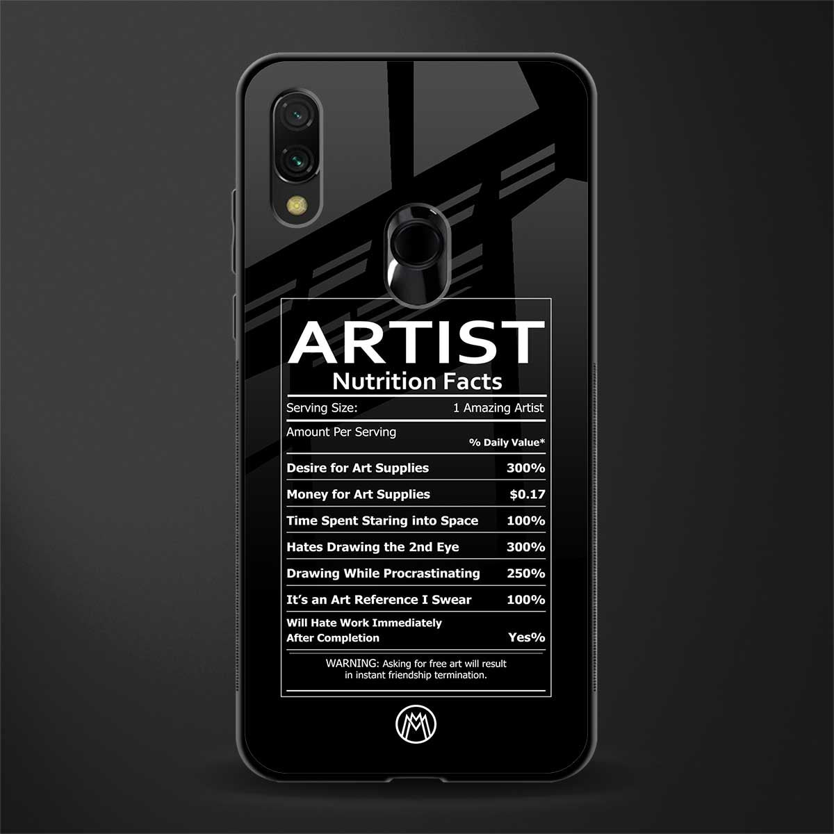 artist nutrition facts glass case for redmi note 7 pro image