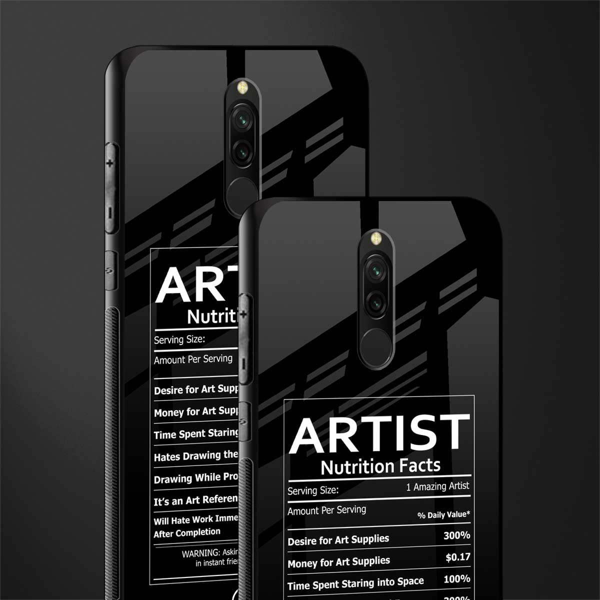 artist nutrition facts glass case for redmi 8 image-2