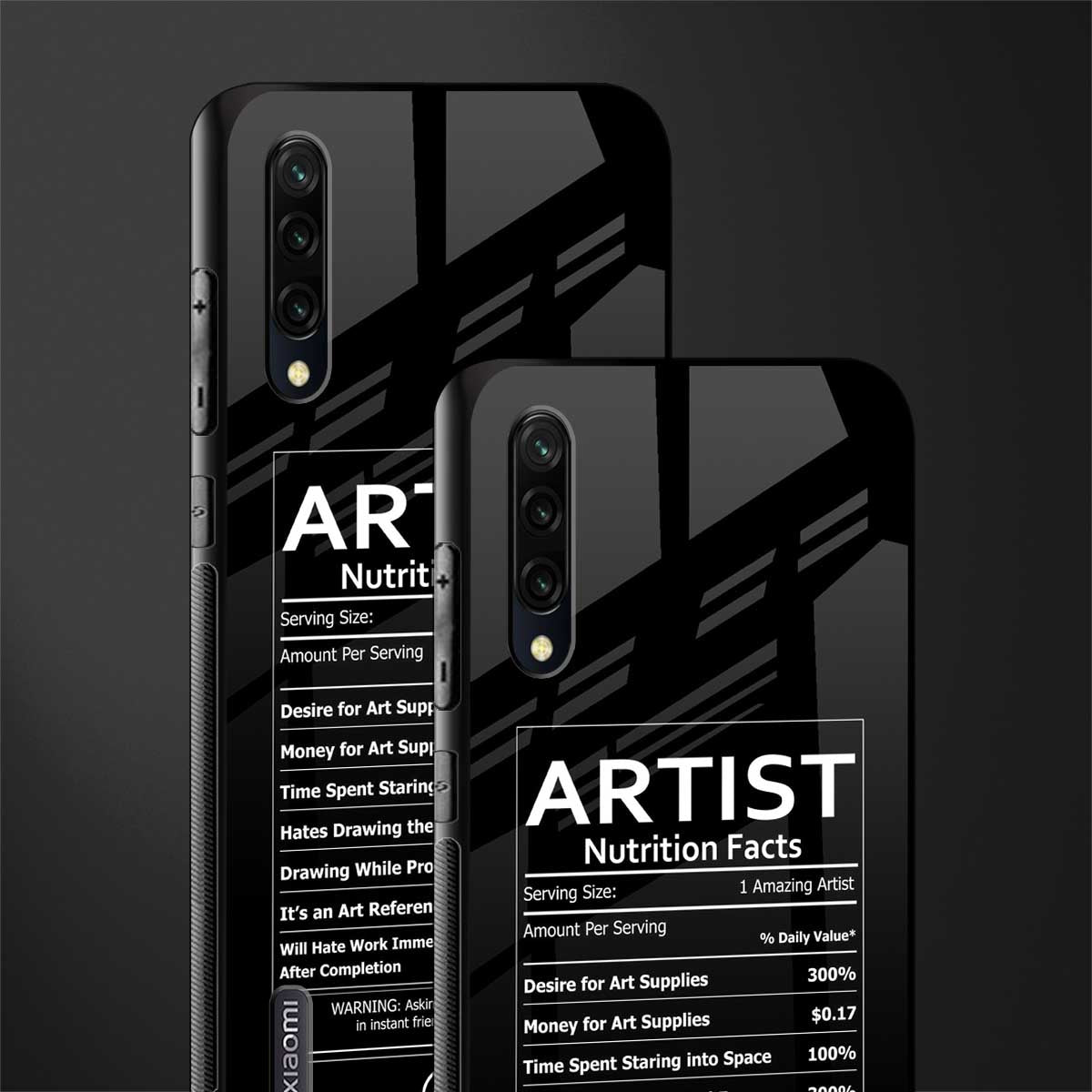 artist nutrition facts glass case for mi a3 redmi a3 image-2