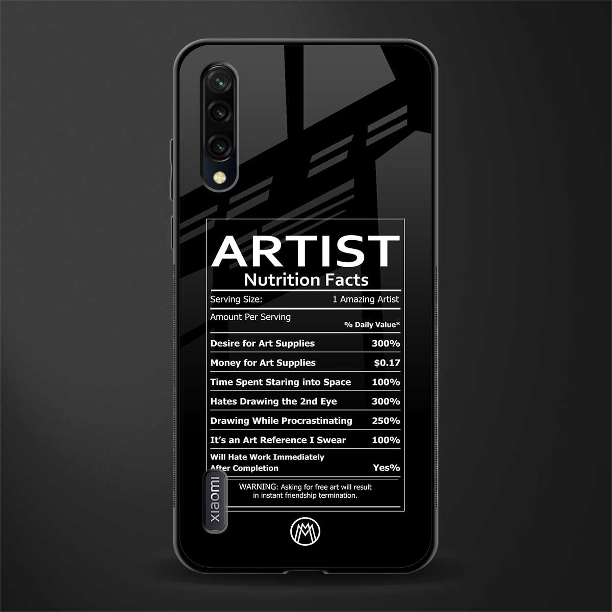 artist nutrition facts glass case for mi a3 redmi a3 image
