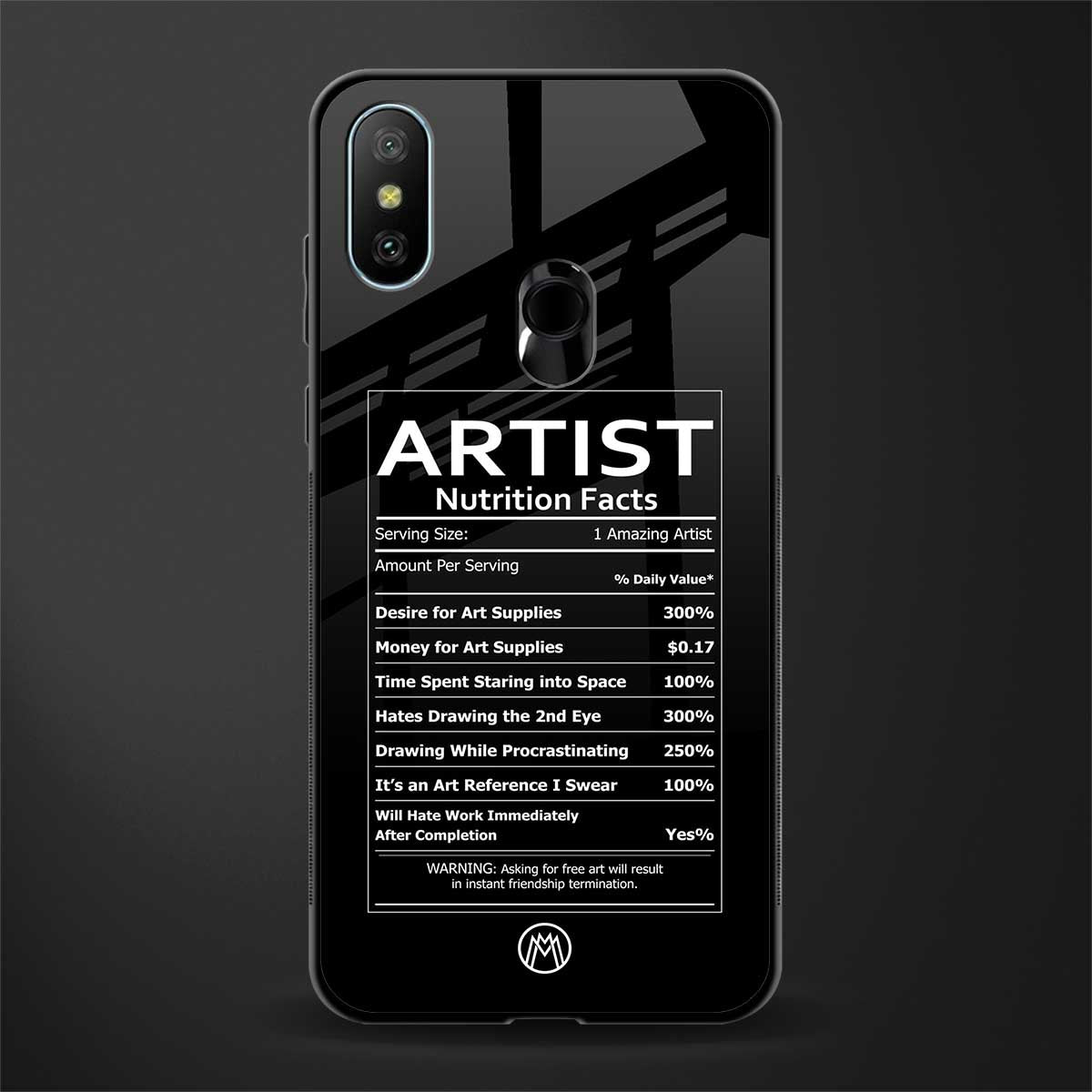artist nutrition facts glass case for redmi 6 pro image