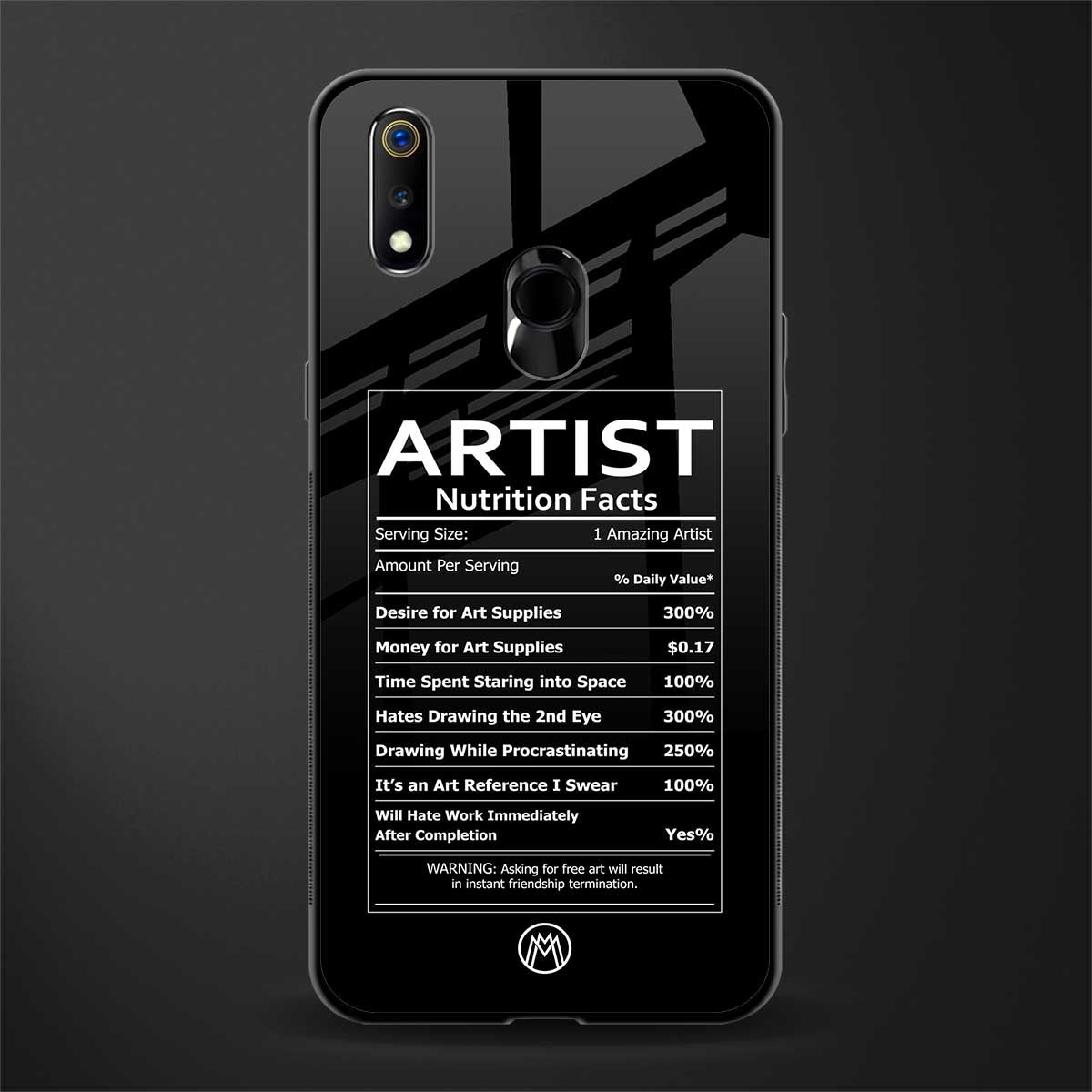 artist nutrition facts glass case for realme 3 image