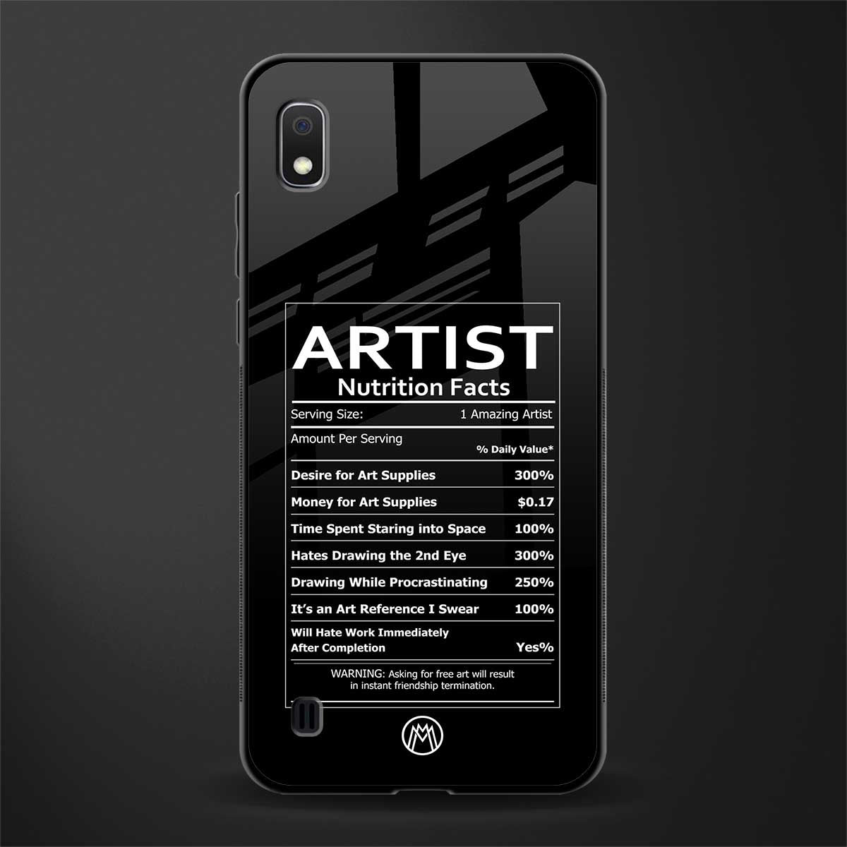 artist nutrition facts glass case for samsung galaxy a10 image