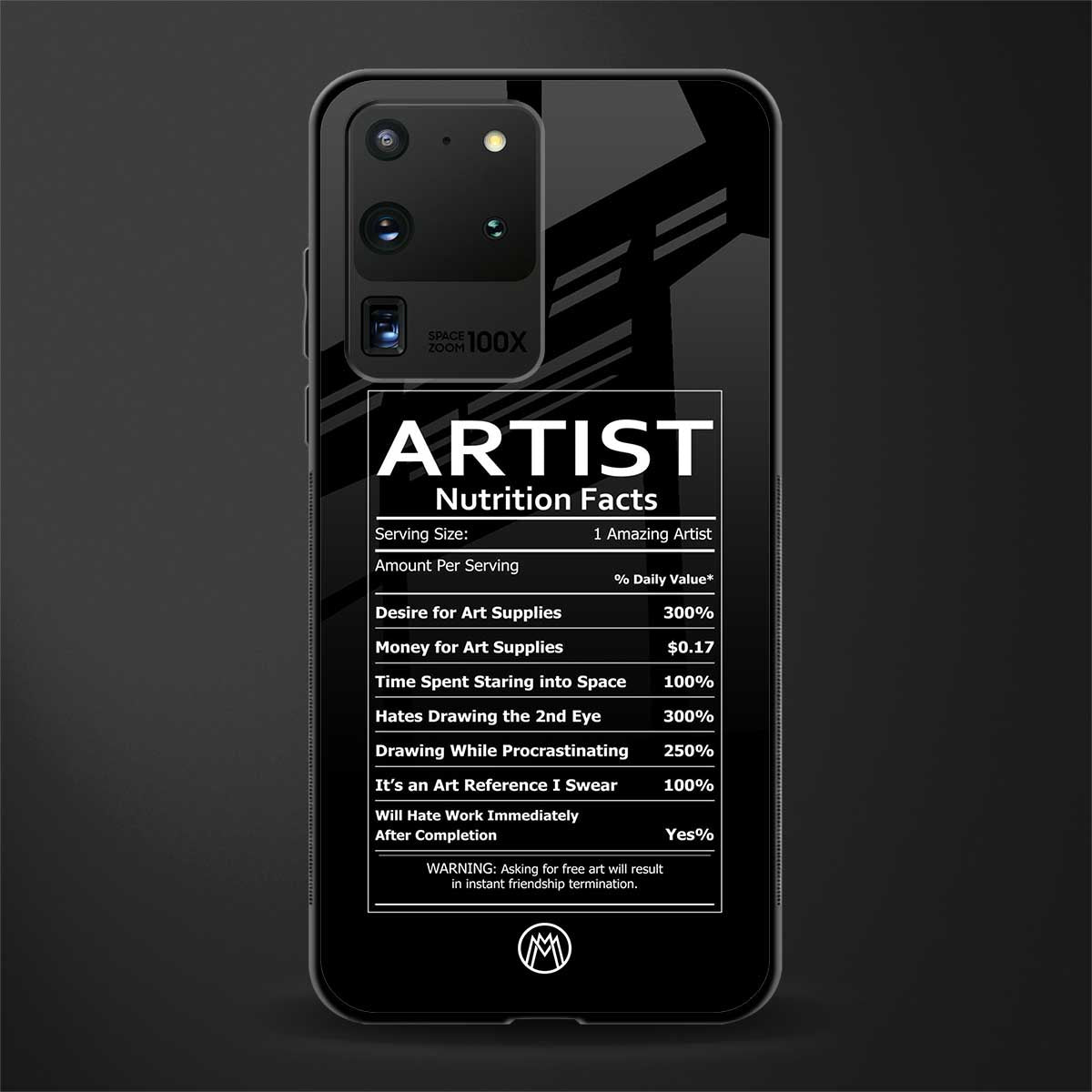 artist nutrition facts glass case for samsung galaxy s20 ultra image