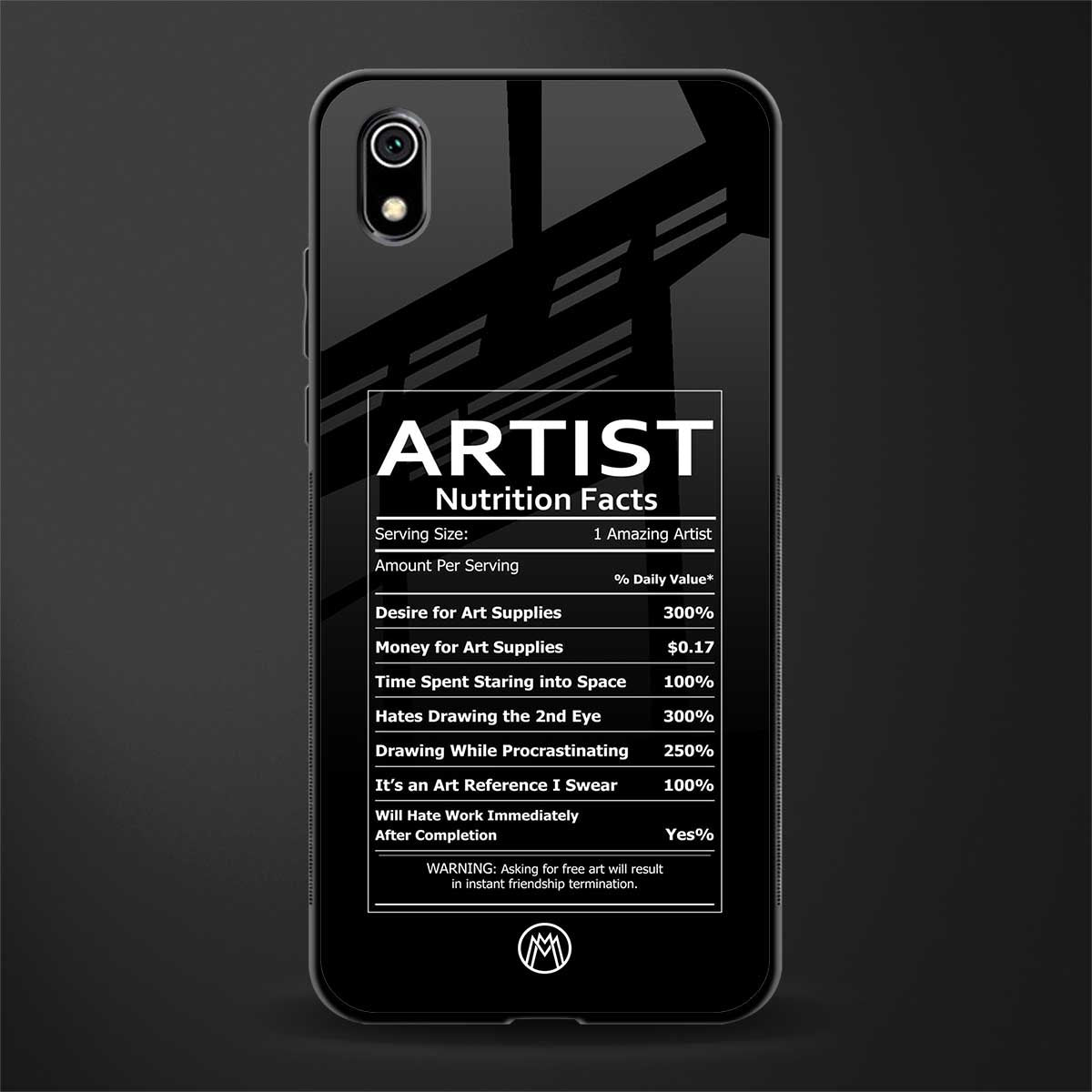 artist nutrition facts glass case for redmi 7a image