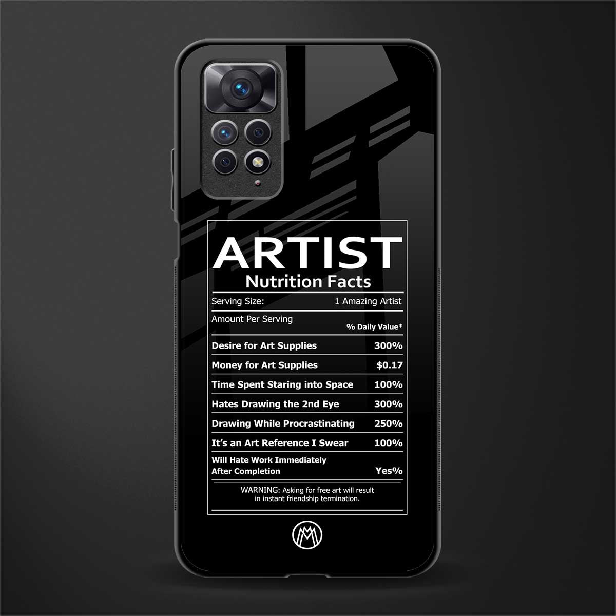 artist nutrition facts glass case for redmi note 11 pro image