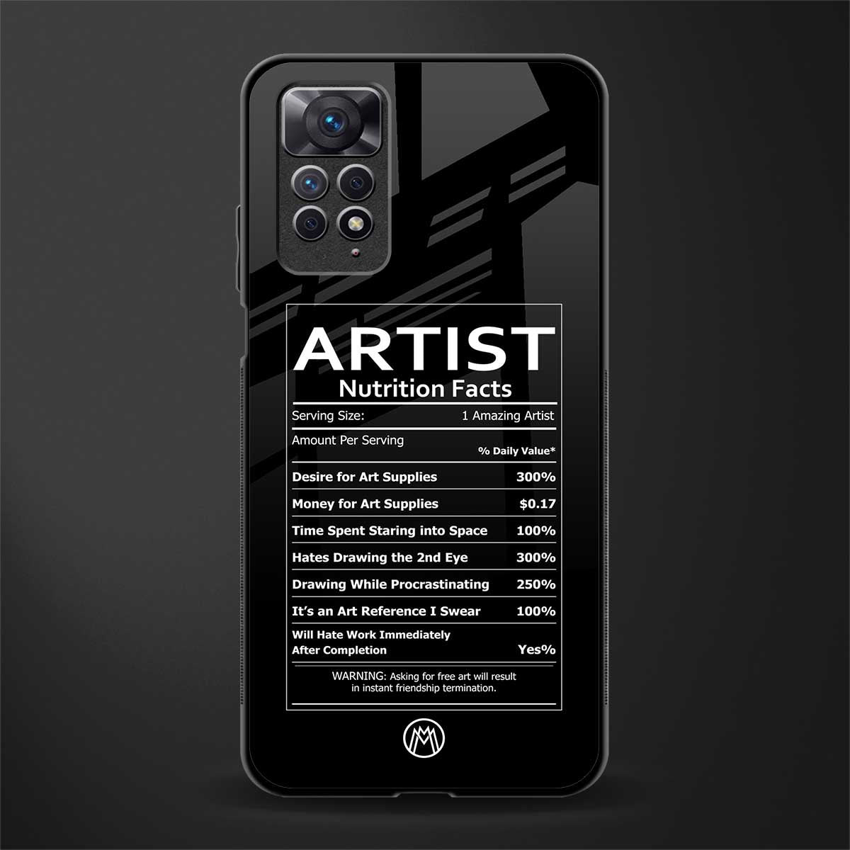 artist nutrition facts glass case for redmi note 11 image
