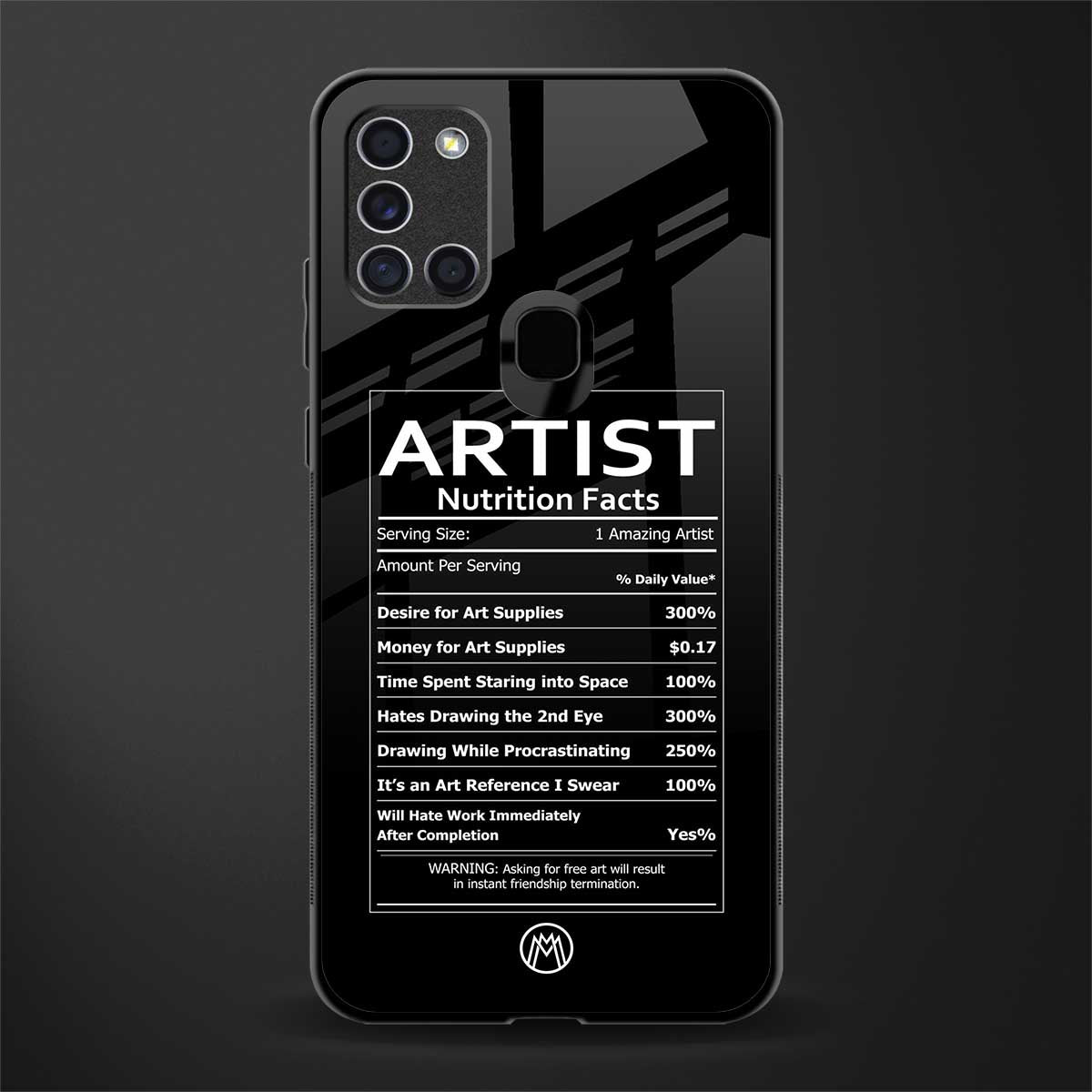 artist nutrition facts glass case for samsung galaxy a21s image