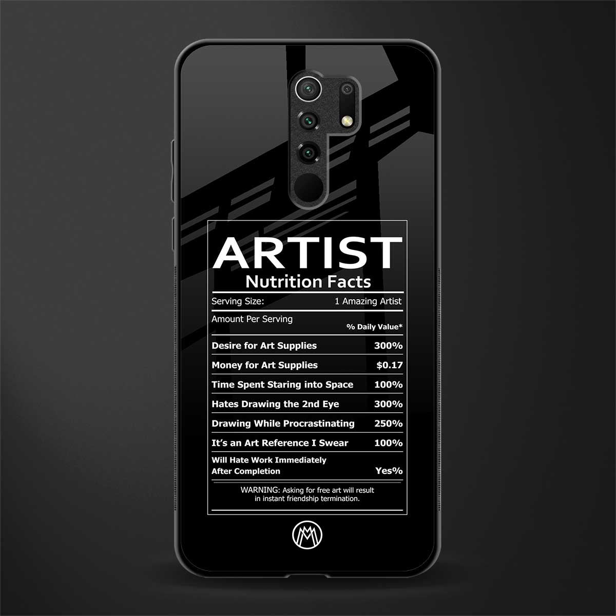 artist nutrition facts glass case for redmi 9 prime image
