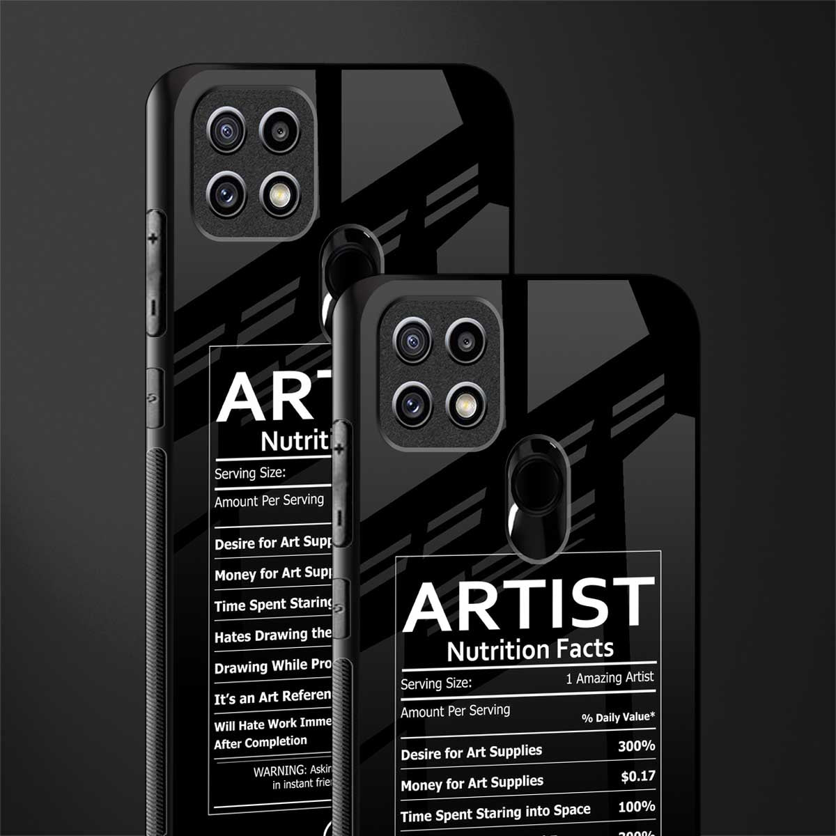 artist nutrition facts glass case for oppo a15s image-2