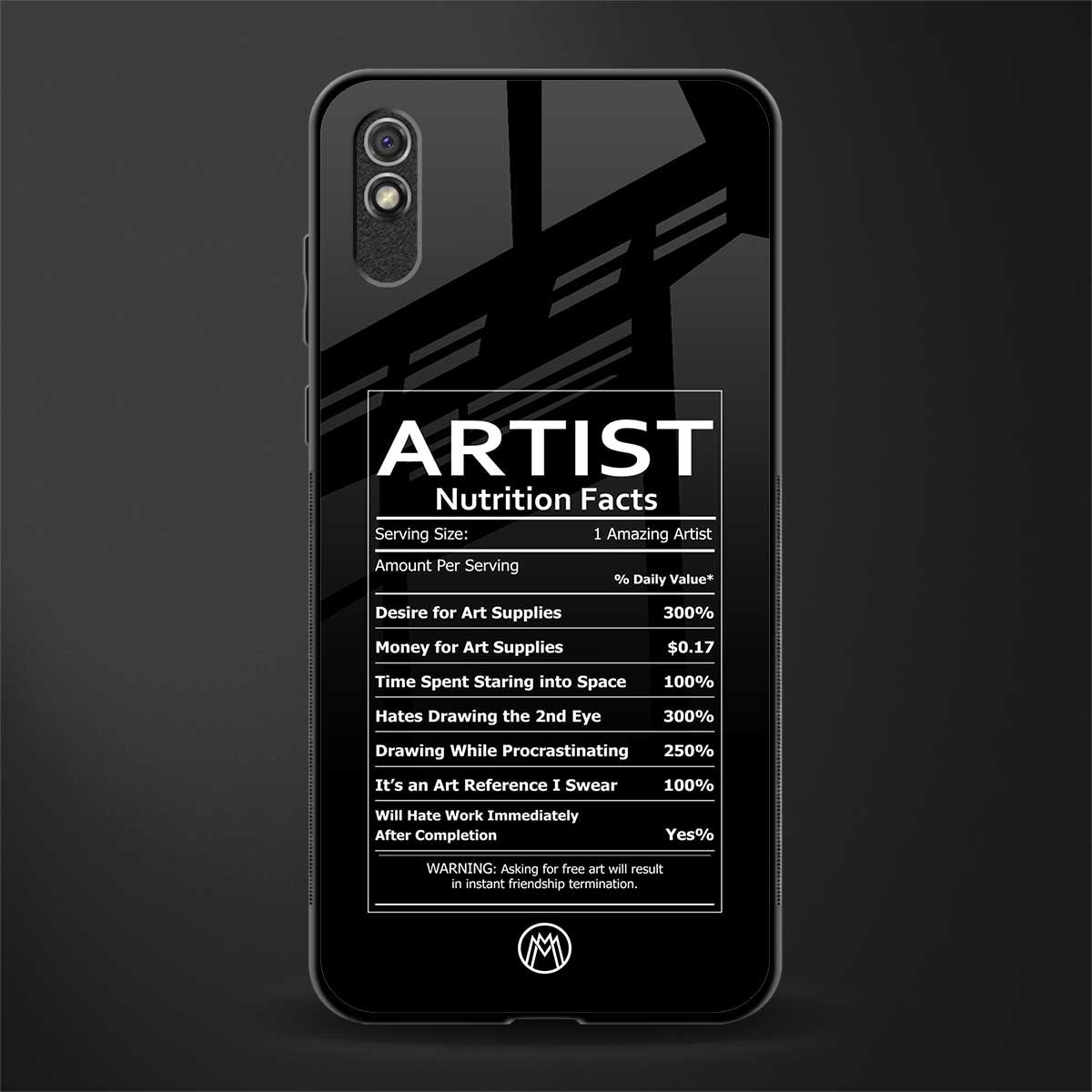 artist nutrition facts glass case for redmi 9a sport image