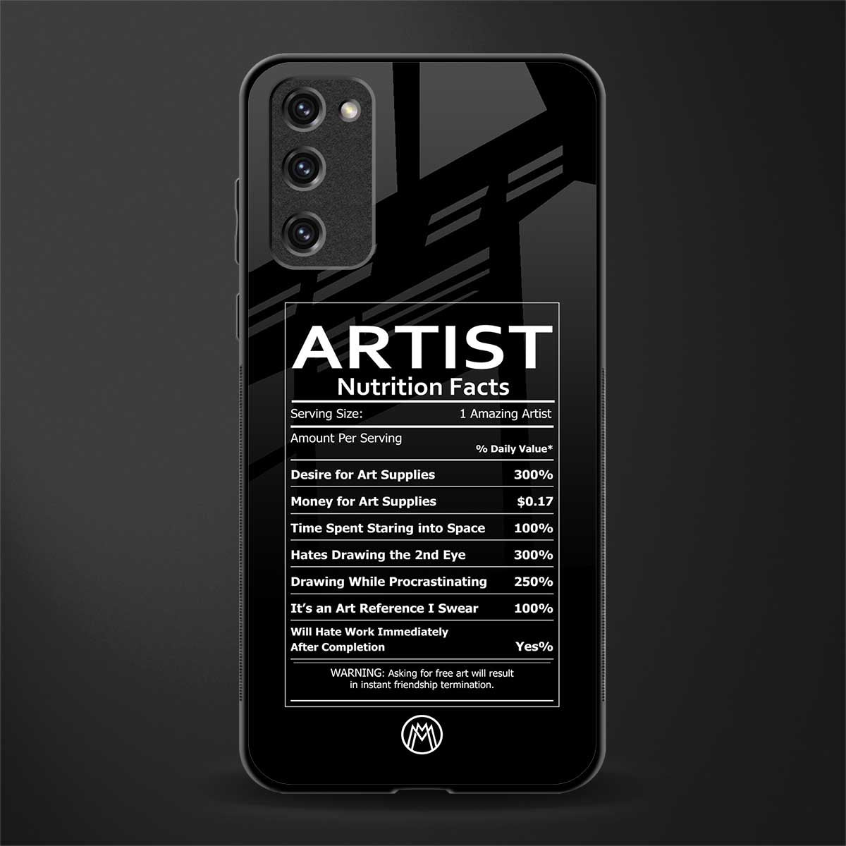 artist nutrition facts glass case for samsung galaxy s20 fe image