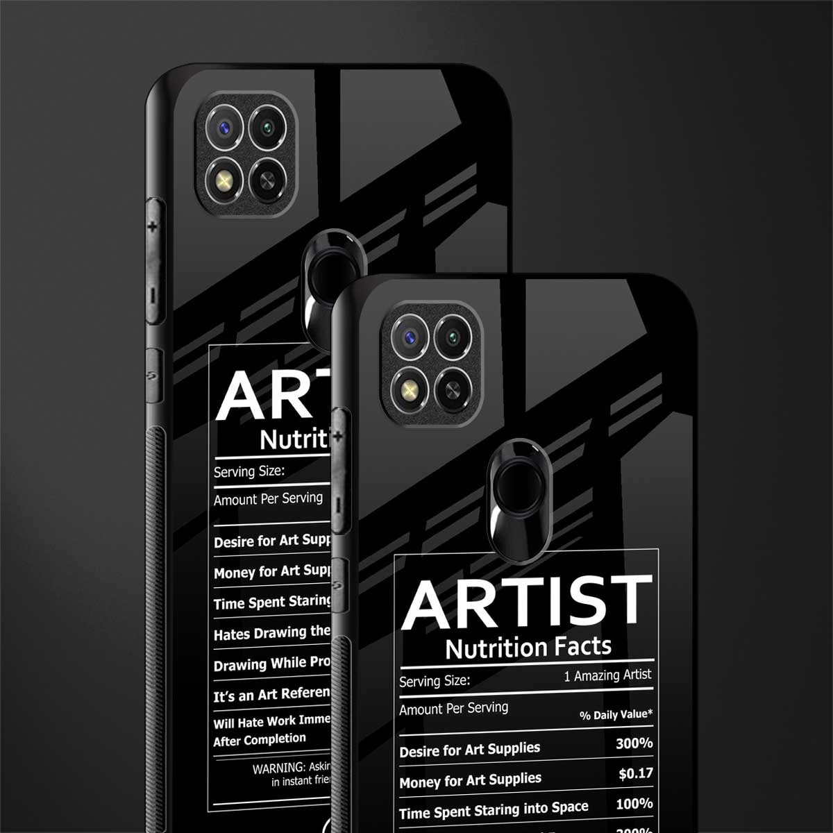 artist nutrition facts glass case for redmi 9c image-2