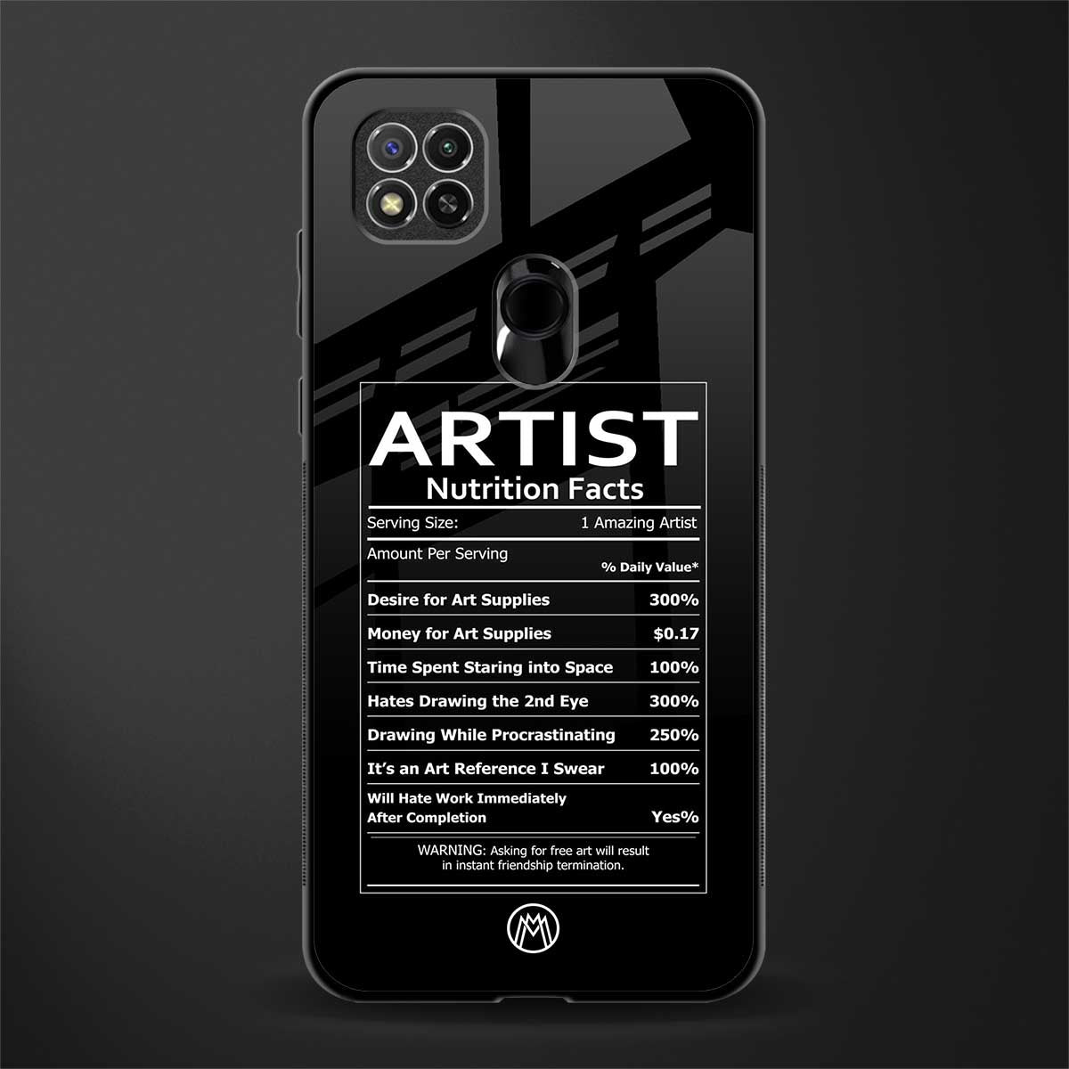 artist nutrition facts glass case for redmi 9 image